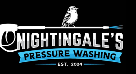 Nightingales Pressure Washing logo featuring a pressure washer wand with a nightingale perched on it